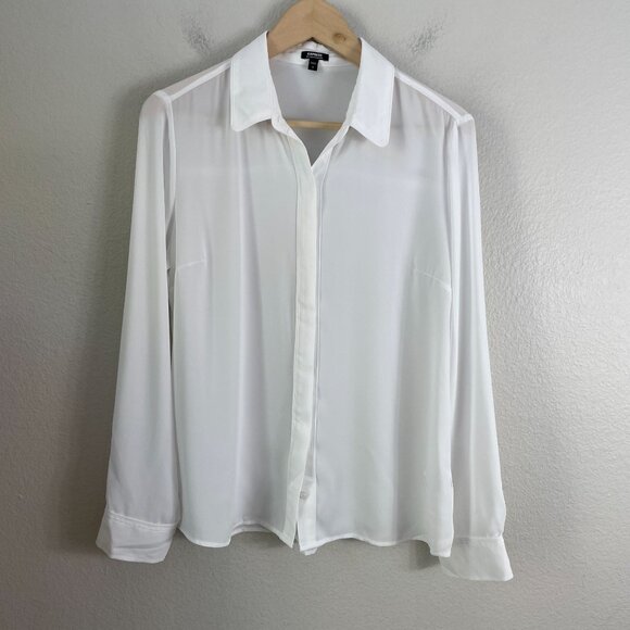 Express Relaxed Portofino Shirt Womens Medium White Long Sleeve Button Up Blouse - Picture 1 of 11